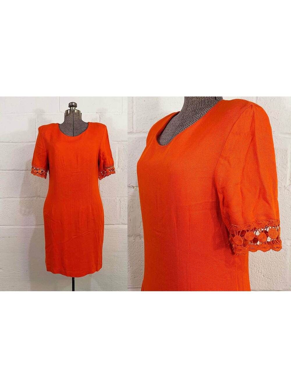 Orange Linen Dress Wiggle Shift Wedding Fiorencci Italy 1980s Medium